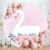 Aperturee - White Swan Round Pink Floral Baby Shower Backdrop